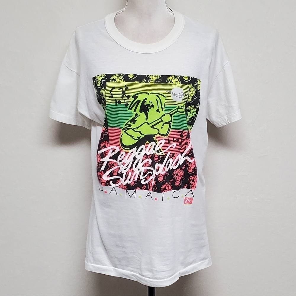 1989 Vintage Raggae Sun Splash Jamaica Concert Tour Single Stitch Neon Tee XL